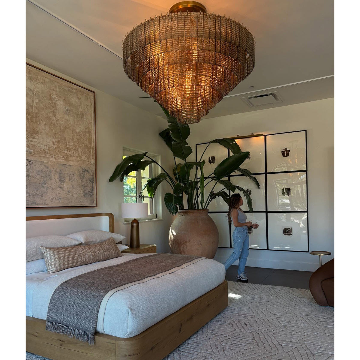 Nuvora 52" Ribbed Smoked Glass Tiered Murano Glass Chandelier