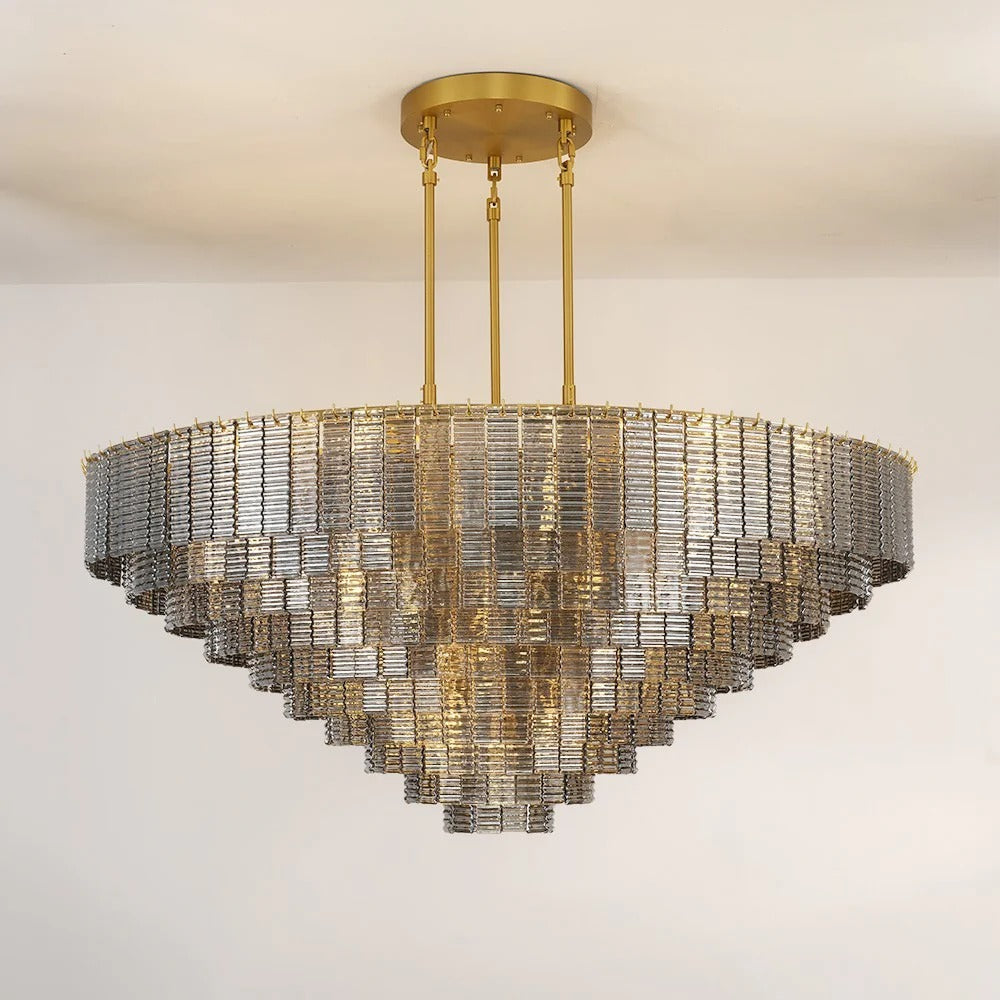 Nuvora 64" Ribbed Smoked Glass Tiered Murano Glass Chandelier