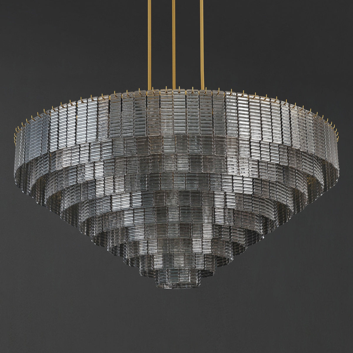 Nuvora 64" Ribbed Smoked Glass Tiered Murano Glass Chandelier