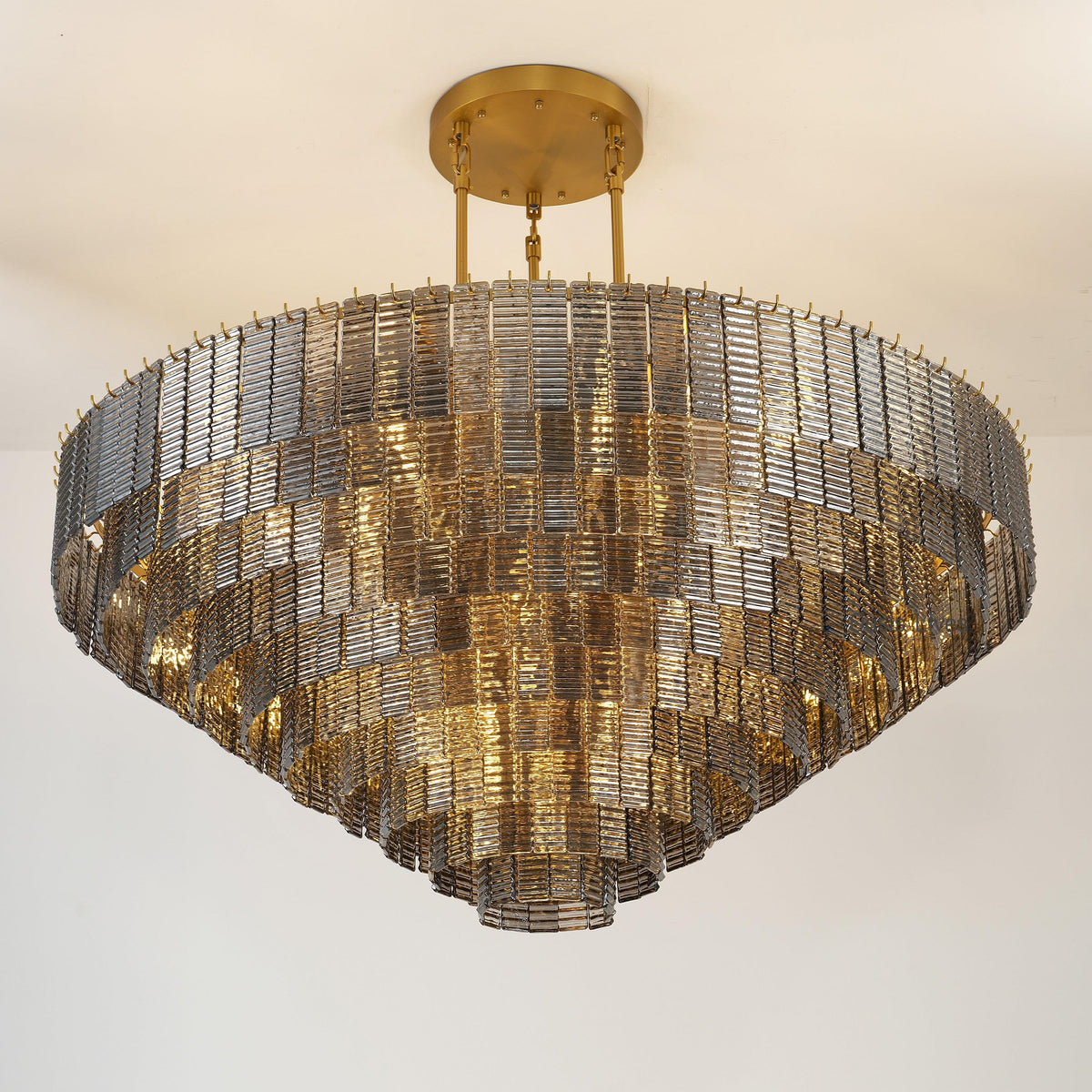 Nuvora 64" Ribbed Smoked Glass Tiered Murano Glass Chandelier