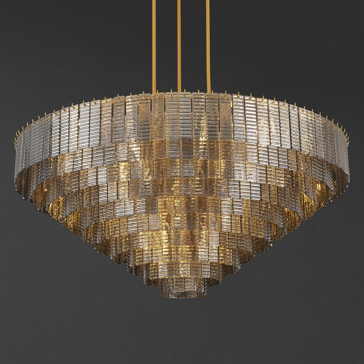 Nuvora 64" Ribbed Smoked Glass Tiered Murano Glass Chandelier