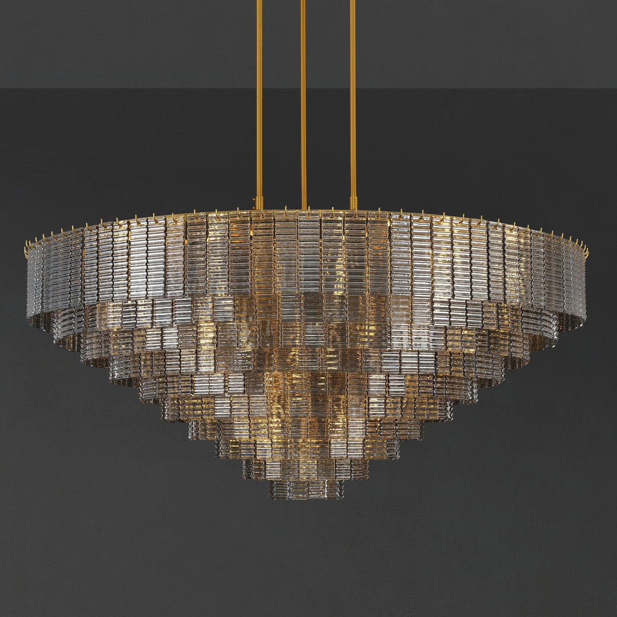 Nuvora 64" Ribbed Smoked Glass Tiered Murano Glass Chandelier