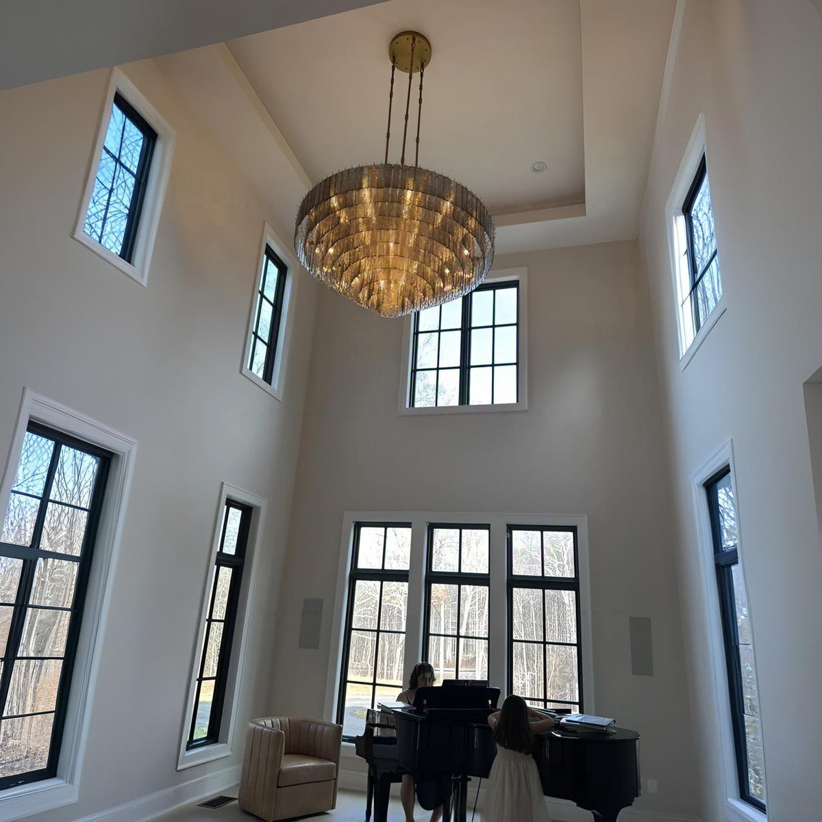 Nuvora 64" Ribbed Smoked Glass Tiered Murano Glass Chandelier