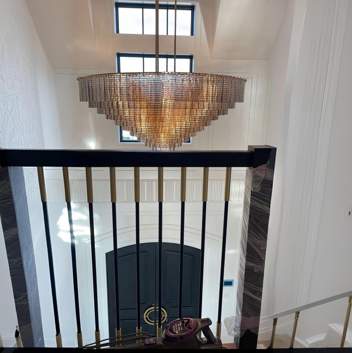 Nuvora 64" Ribbed Smoked Glass Tiered Murano Glass Chandelier