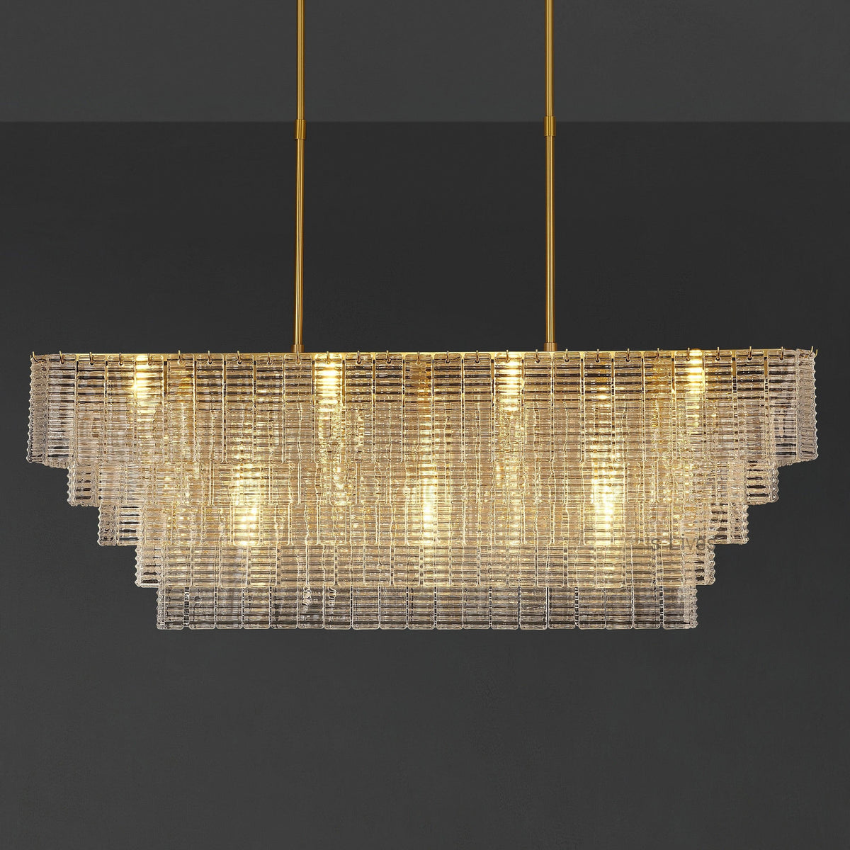 Nuvora 59" Ribbed Clear Glass Rectangular Murano Glass Chandelier