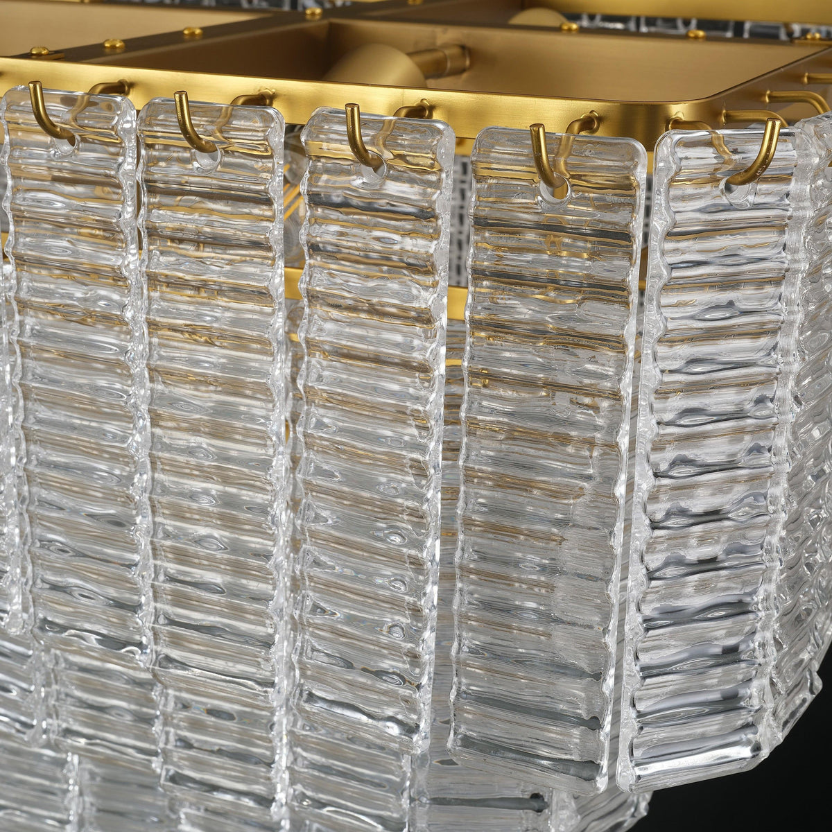 Nuvora 59" Ribbed Clear Glass Rectangular Murano Glass Chandelier