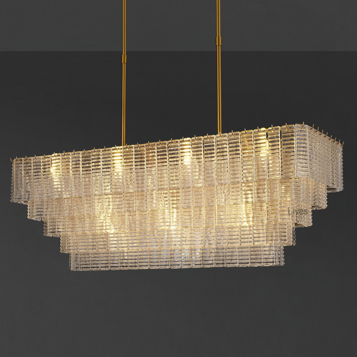 Nuvora 59" Ribbed Clear Glass Rectangular Murano Glass Chandelier