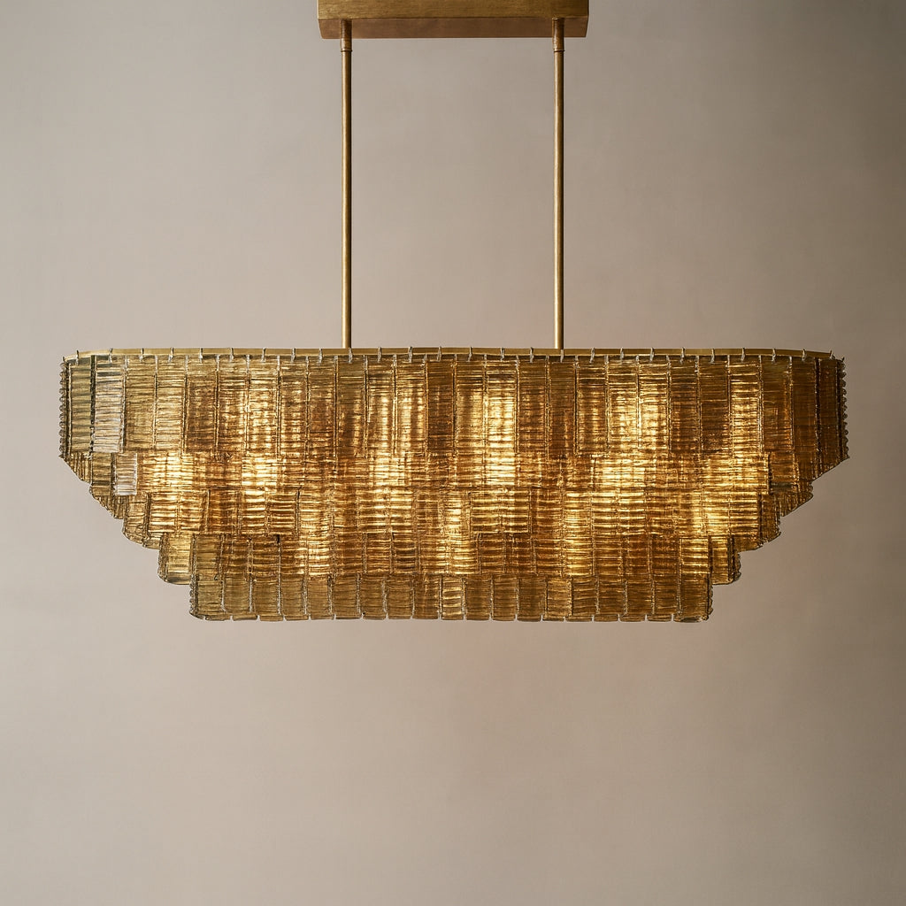 Nuvora 59" Ribbed Smoked Glass Rectangular Murano Glass Chandelier