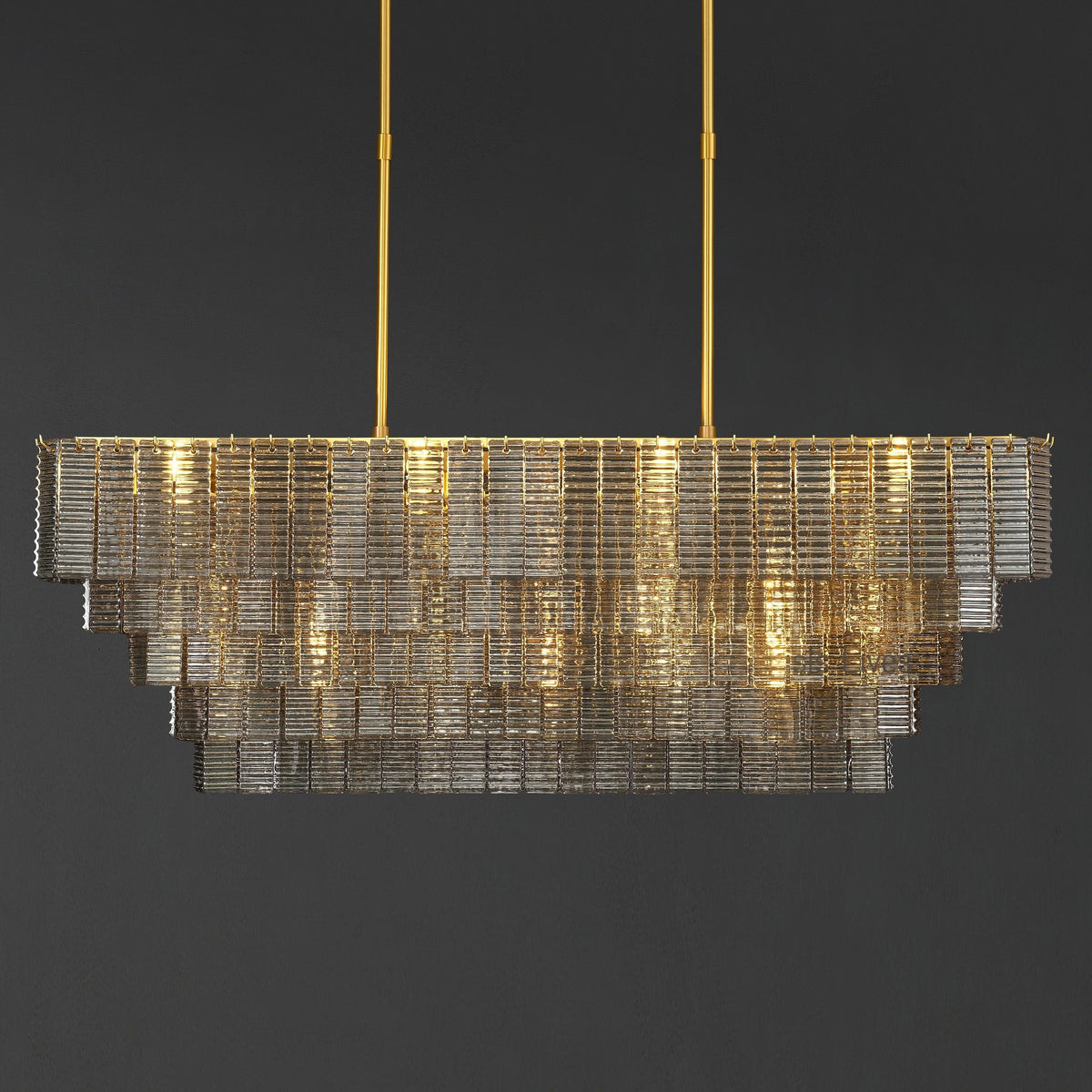 Nuvora 59" Ribbed Smoked Glass Rectangular Murano Glass Chandelier