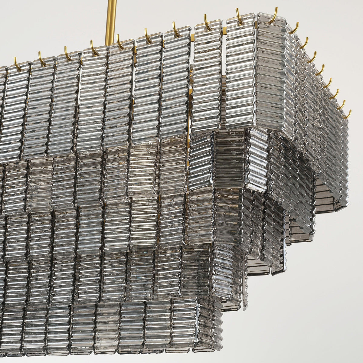 Nuvora 59" Ribbed Smoked Glass Rectangular Murano Glass Chandelier