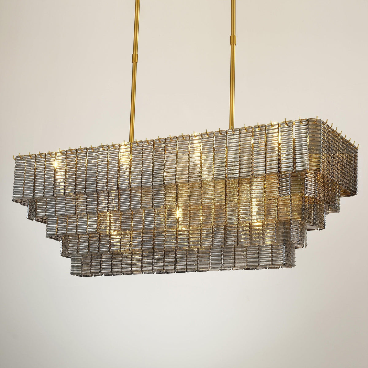 Nuvora 59" Ribbed Smoked Glass Rectangular Murano Glass Chandelier