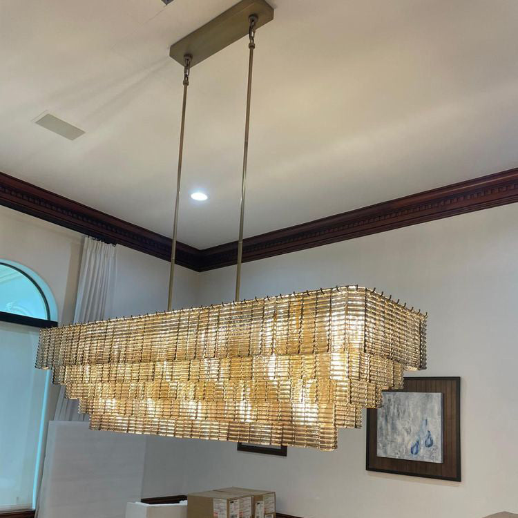 Nuvora 59" Ribbed Smoked Glass Rectangular Murano Glass Chandelier
