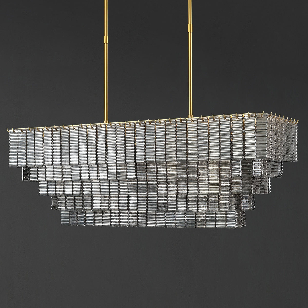 Nuvora 59" Ribbed Smoked Glass Rectangular Murano Glass Chandelier