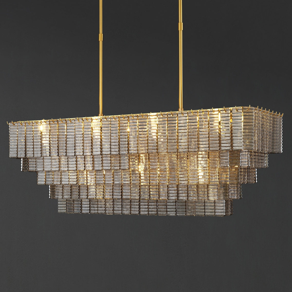 Nuvora 59" Ribbed Smoked Glass Rectangular Murano Glass Chandelier