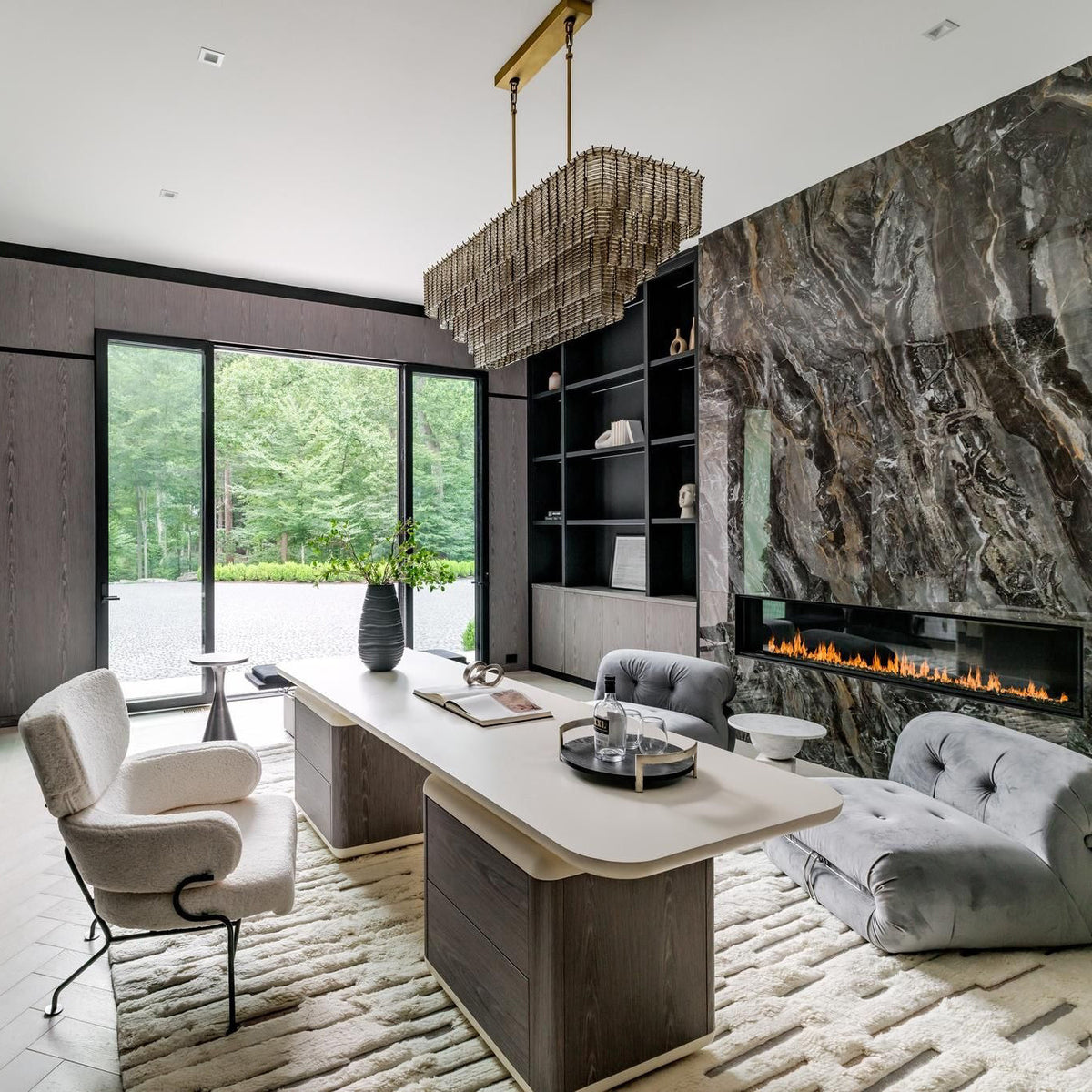 Nuvora 59" Ribbed Smoked Glass Rectangular Murano Glass Chandelier