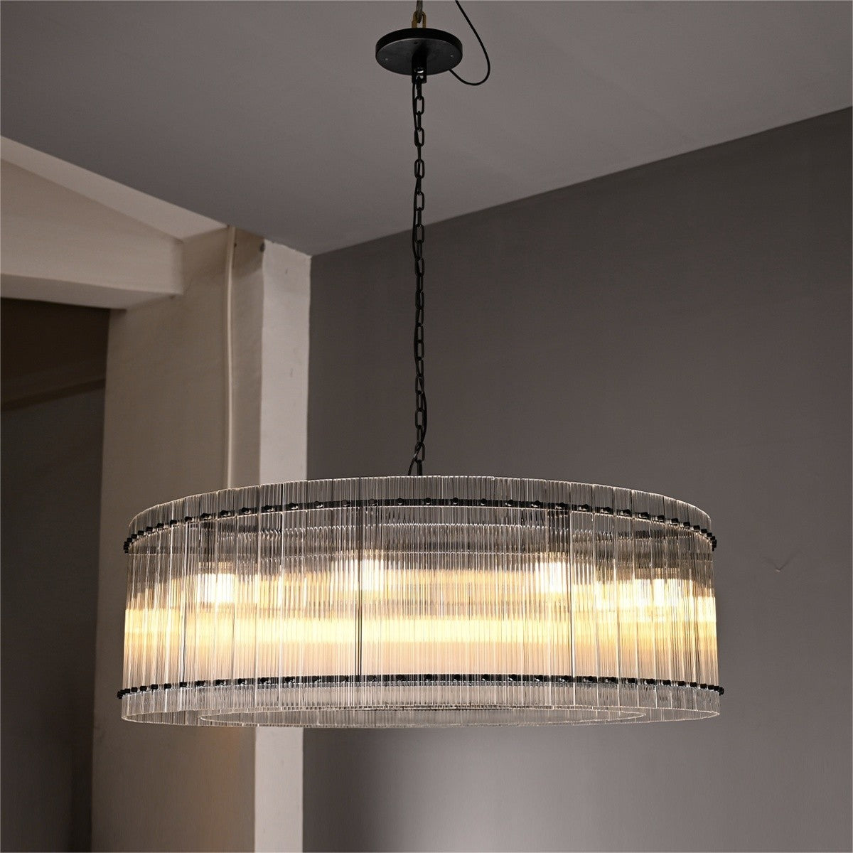 Santa 48 Inch Ribbed Glass Round Chandelier