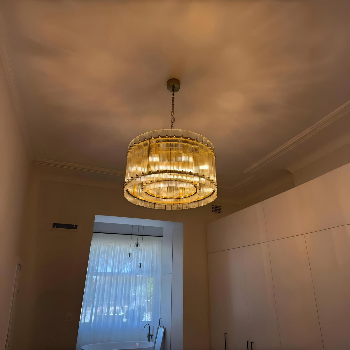 Santa 22 Inch Ribbed Glass Round Chandelier