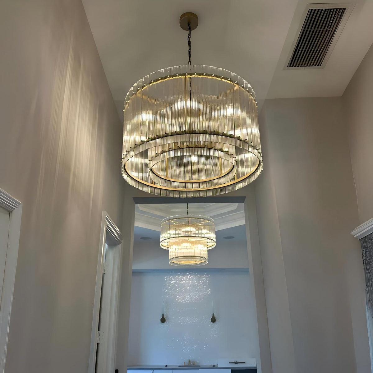 Santa 22 Inch Ribbed Glass Round Chandelier