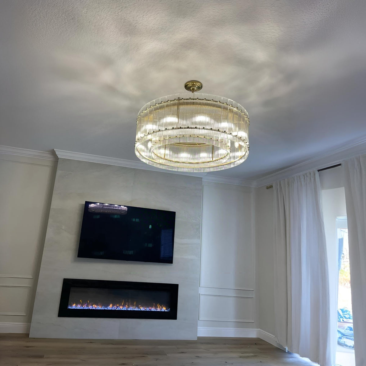 Santa 37 Inch Ribbed Glass Round Chandelier