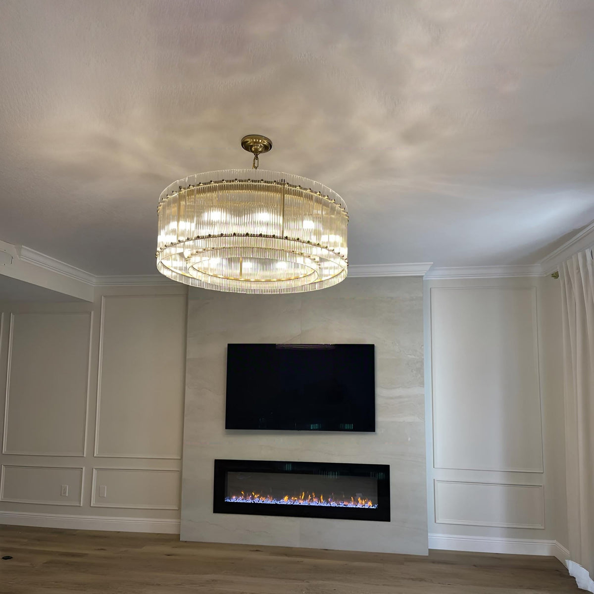 Santa 37 Inch Ribbed Glass Round Chandelier