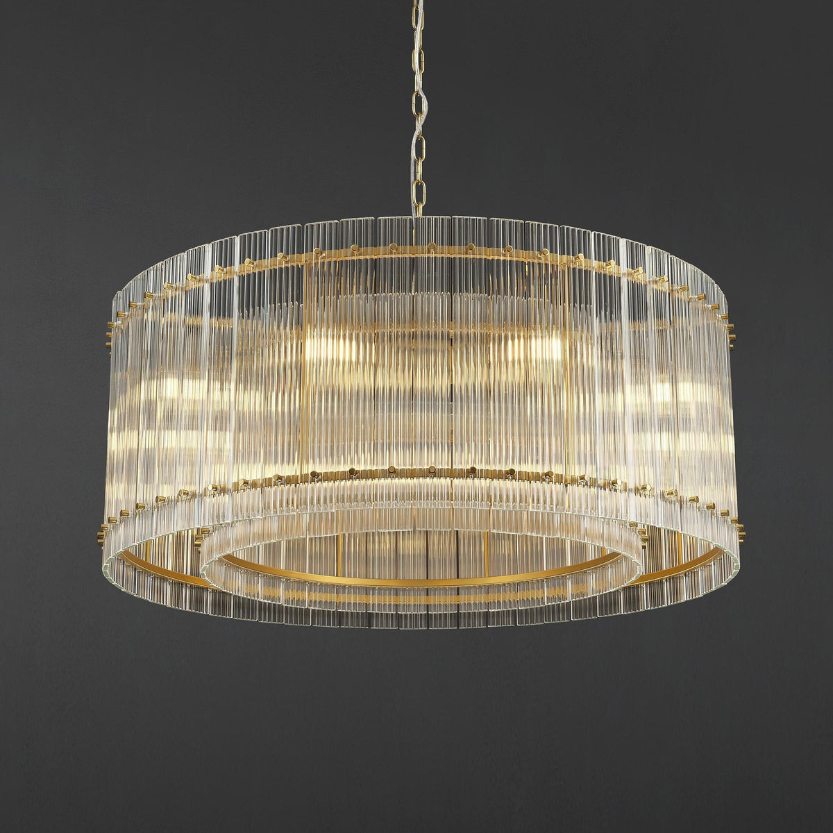 Santa 37 Inch Ribbed Glass Round Chandelier