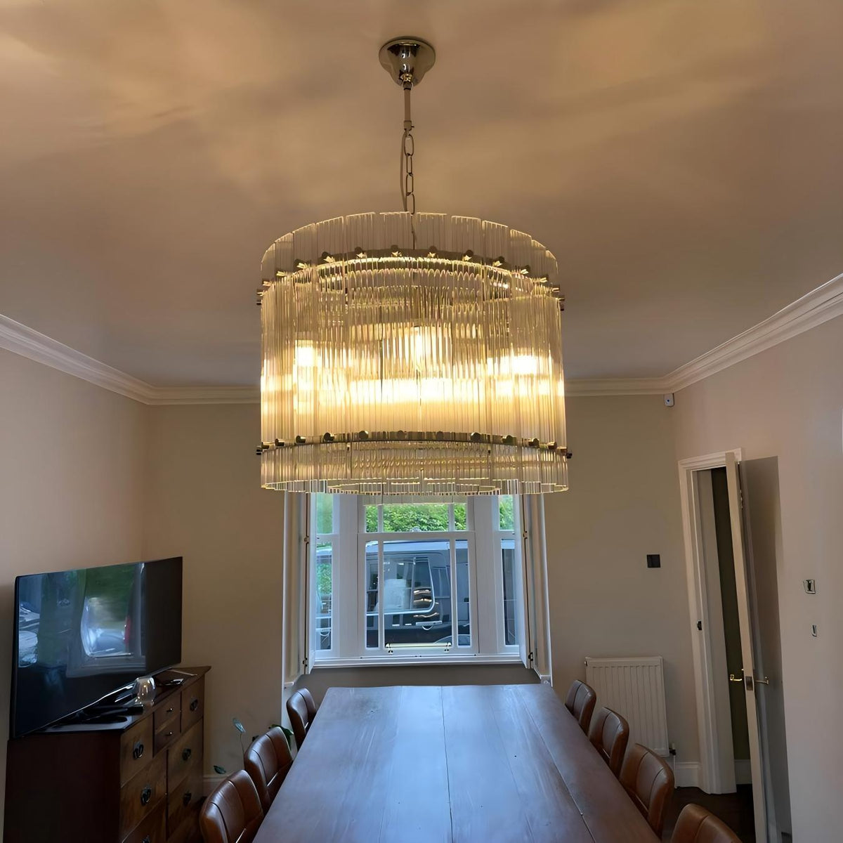 Santa 22 Inch Ribbed Glass Round Chandelier