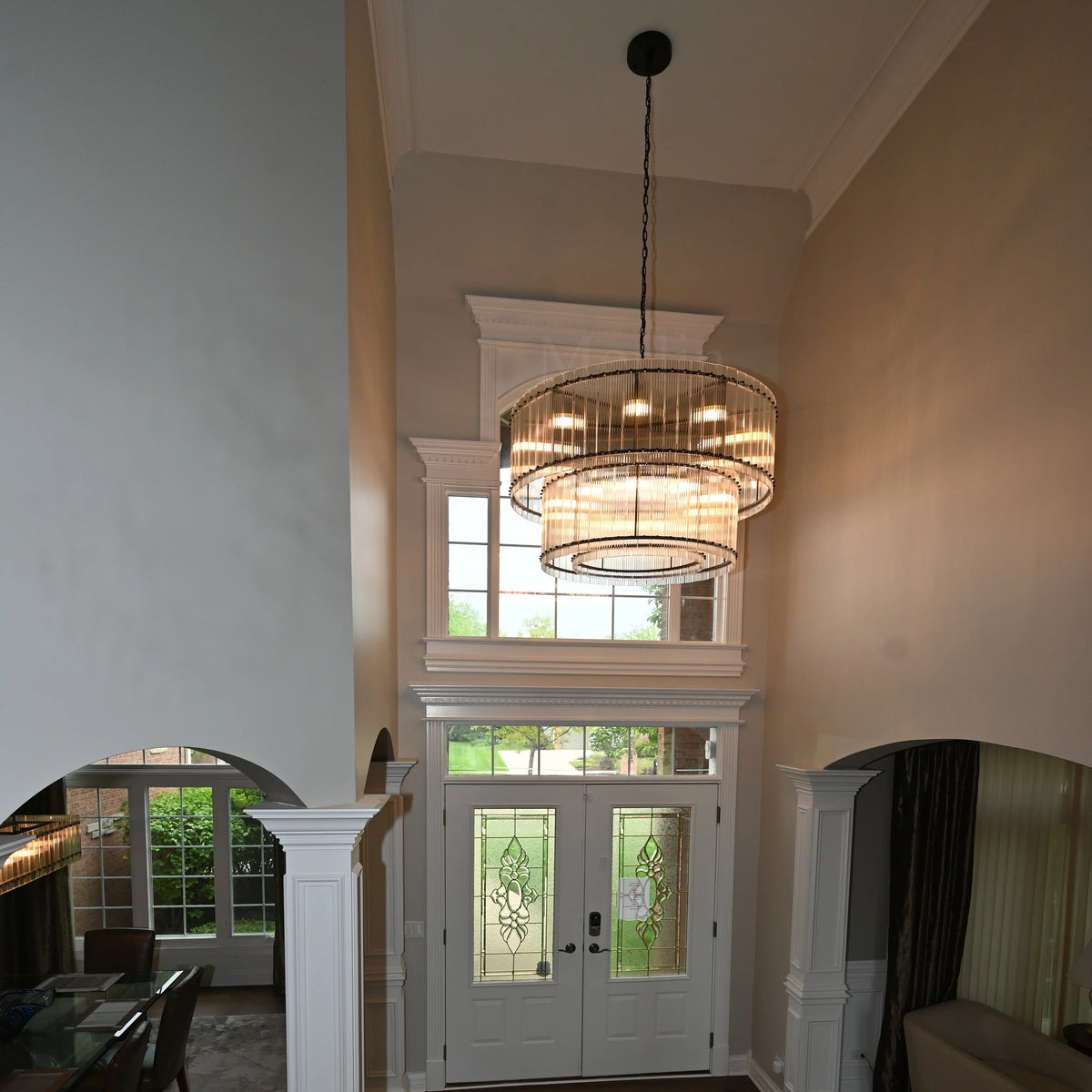 Santa 48 Inch Ribbed Glass Two-Tier Chandelier