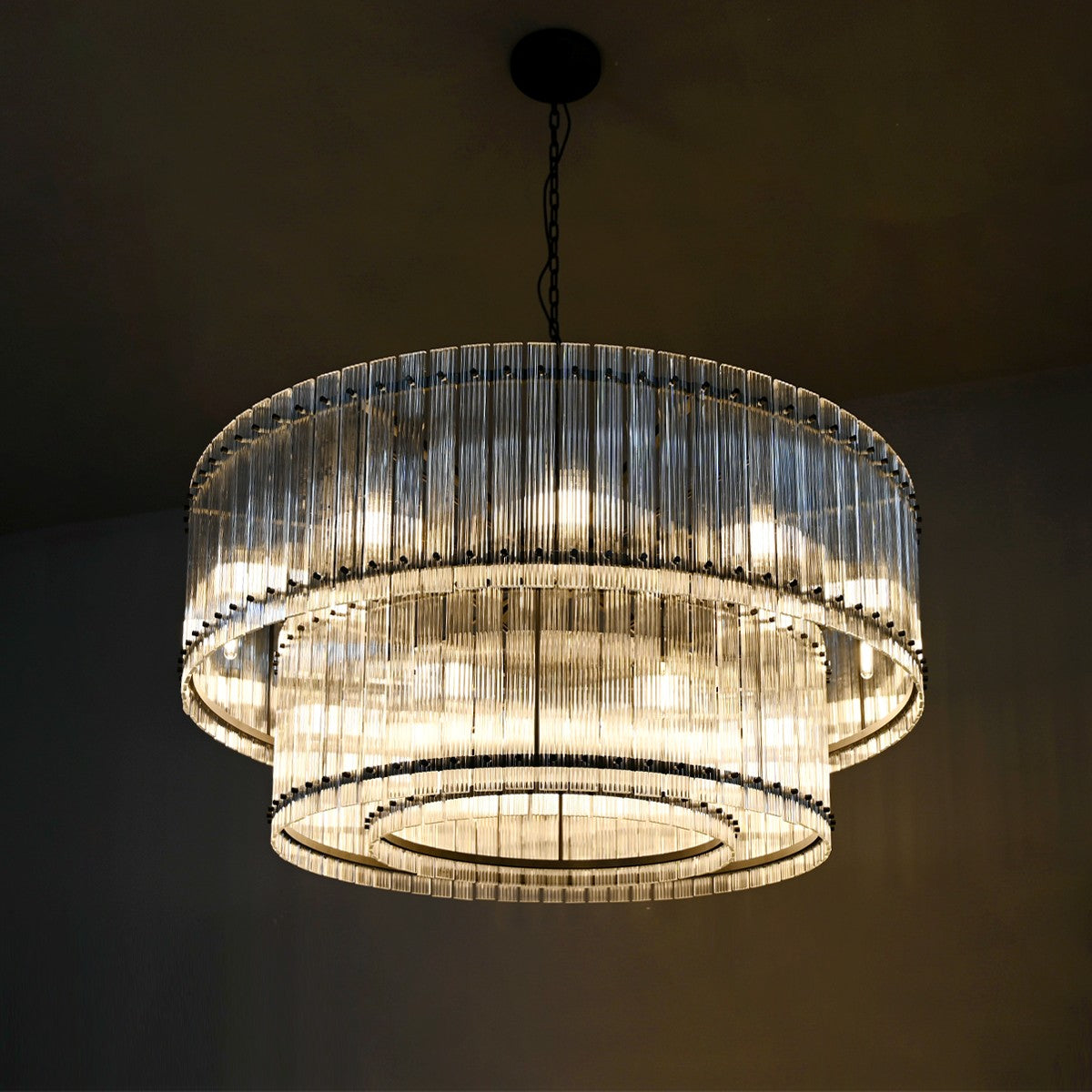 Santa 48 Inch Ribbed Glass Two-Tier Chandelier