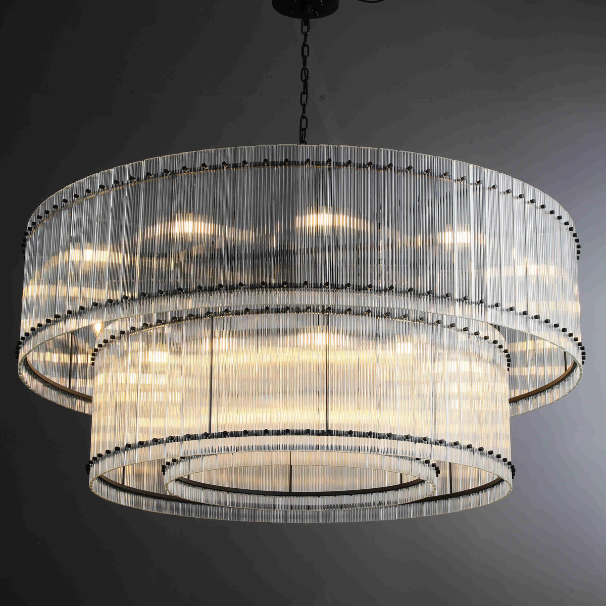 Santa 60 Inch Ribbed Glass Two-Tier Chandelier