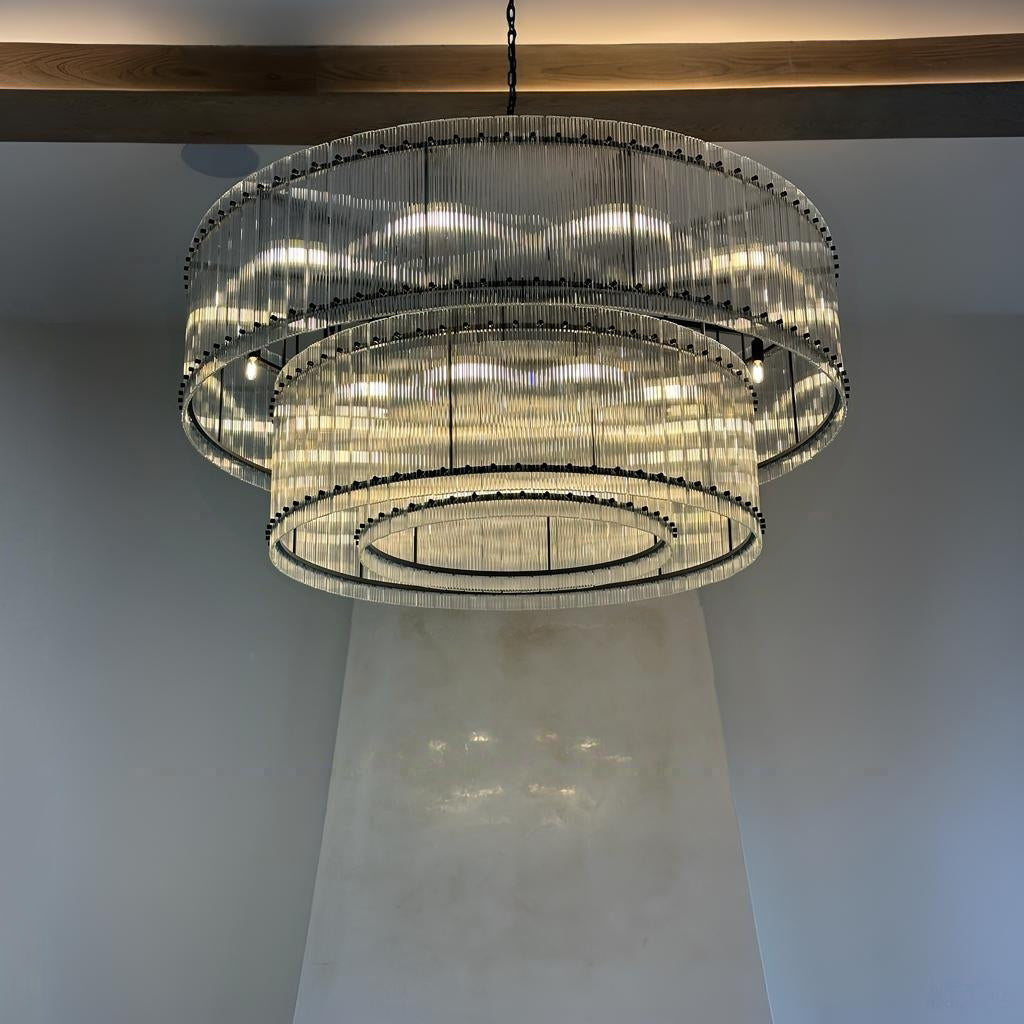 Santa 60 Inch Ribbed Glass Two-Tier Chandelier