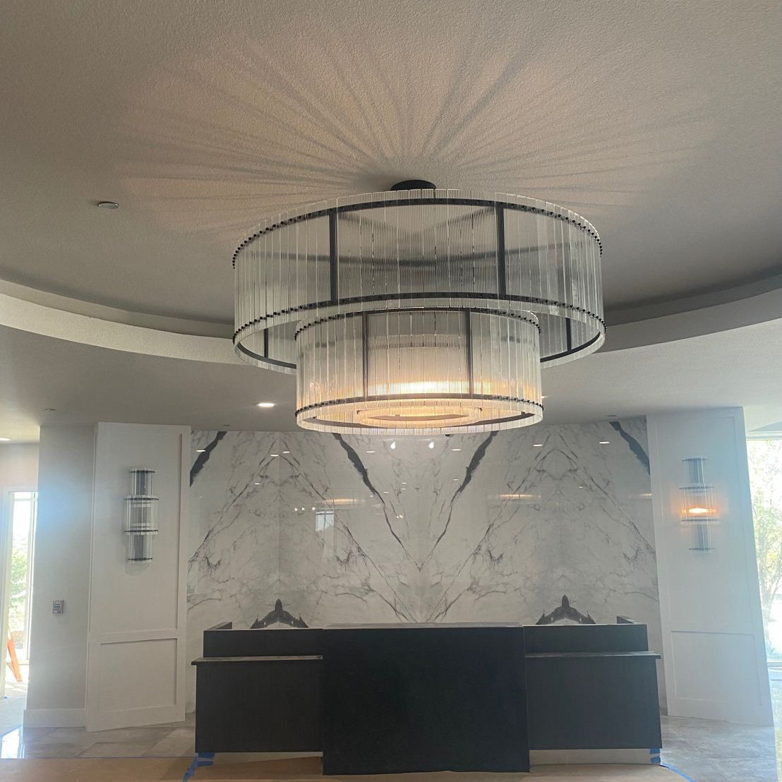 Santa 60 Inch Ribbed Glass Two-Tier Chandelier