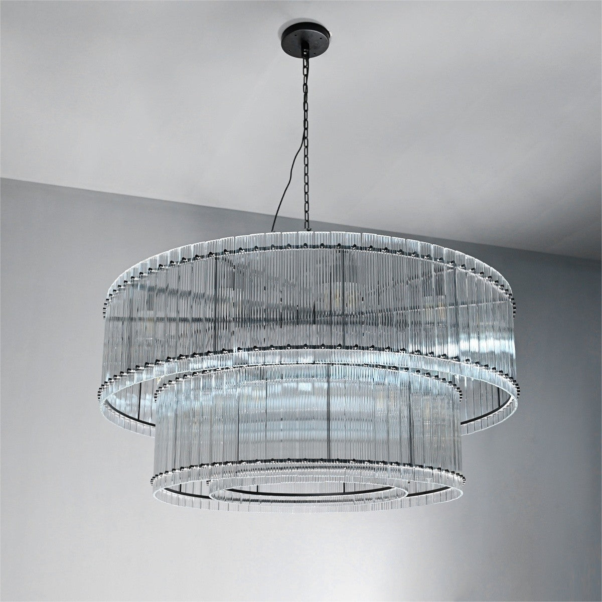 Santa 60 Inch Ribbed Glass Two-Tier Chandelier