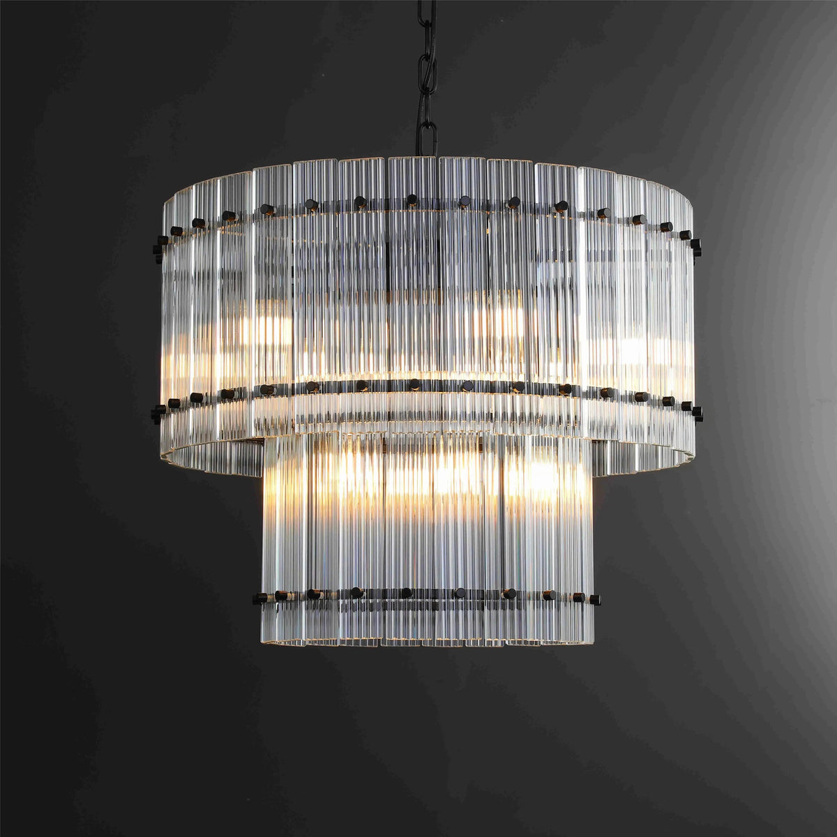 Santa 22 Inch Ribbed Glass Two-Tier Chandelier