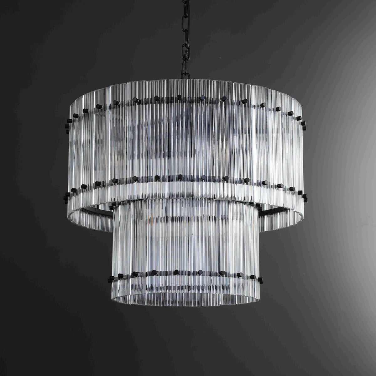 Santa 22 Inch Ribbed Glass Two-Tier Chandelier