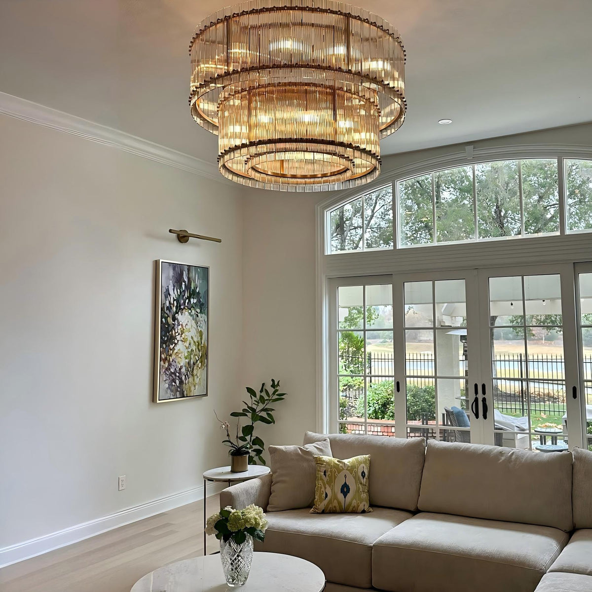 Santa 48 Inch Ribbed Glass Two-Tier Chandelier