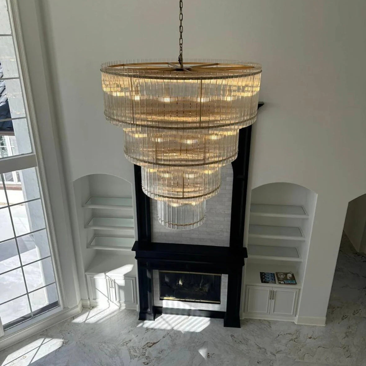 Santa 60 Inch Ribbed Glass Two-Tier Chandelier