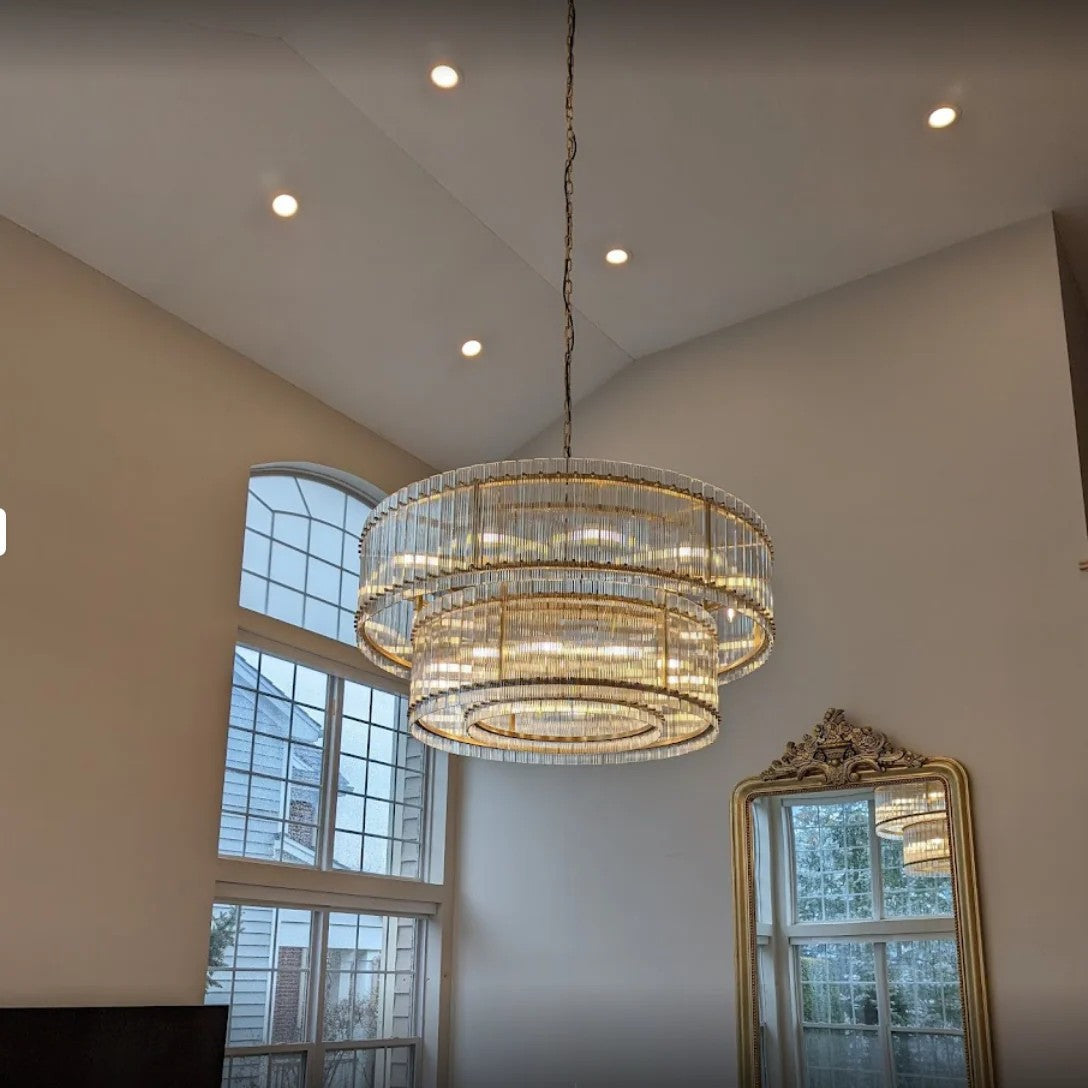 Santa 60 Inch Ribbed Glass Two-Tier Chandelier