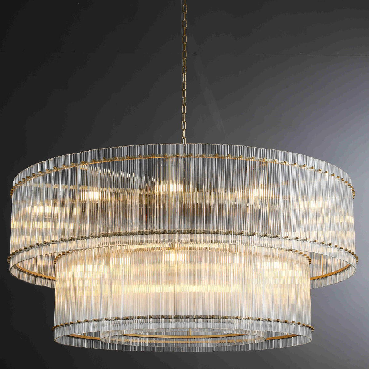 Santa 60 Inch Ribbed Glass Two-Tier Chandelier