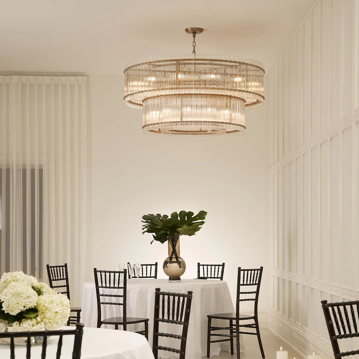 Santa 60 Inch Ribbed Glass Two-Tier Chandelier