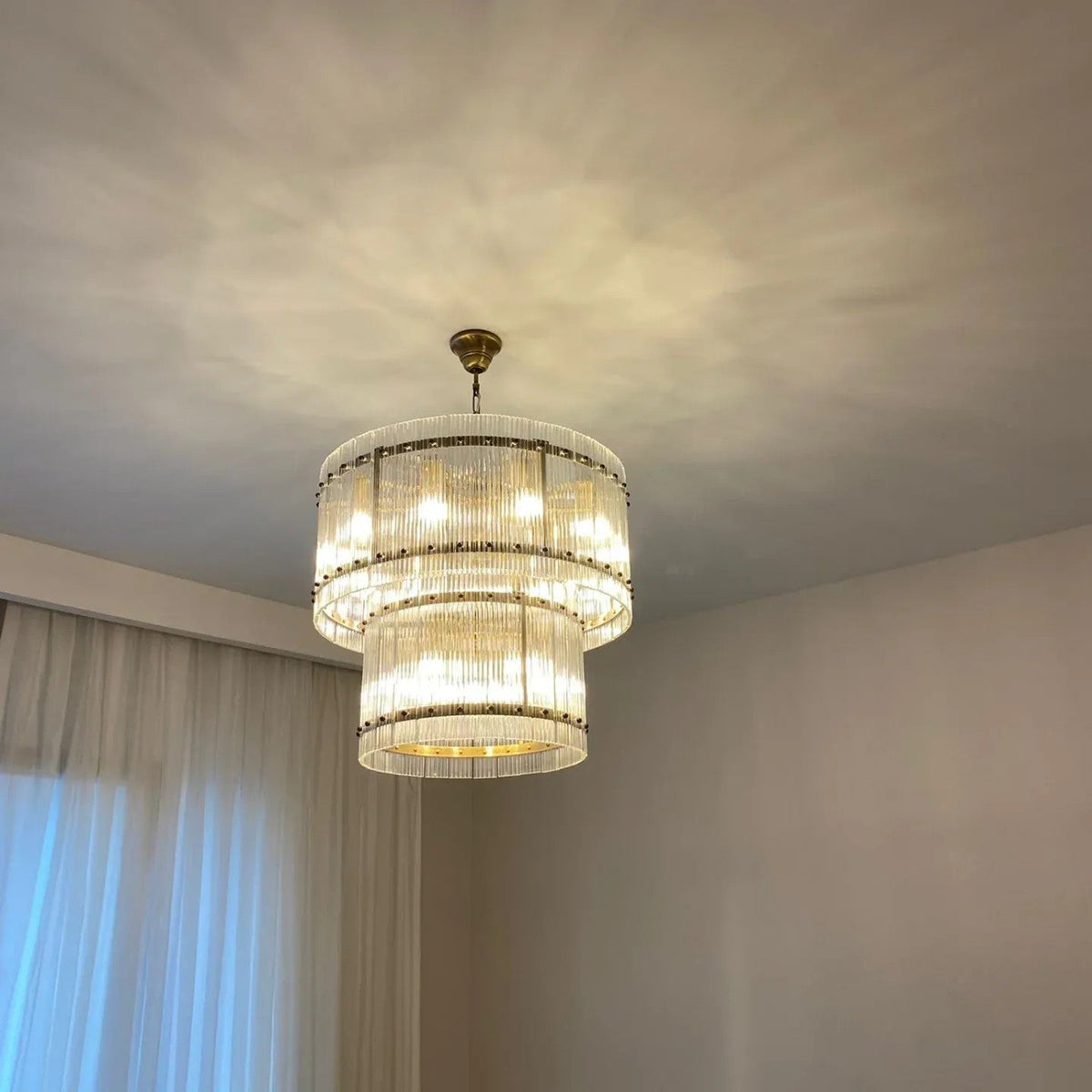 Santa 22 Inch Ribbed Glass Two-Tier Chandelier