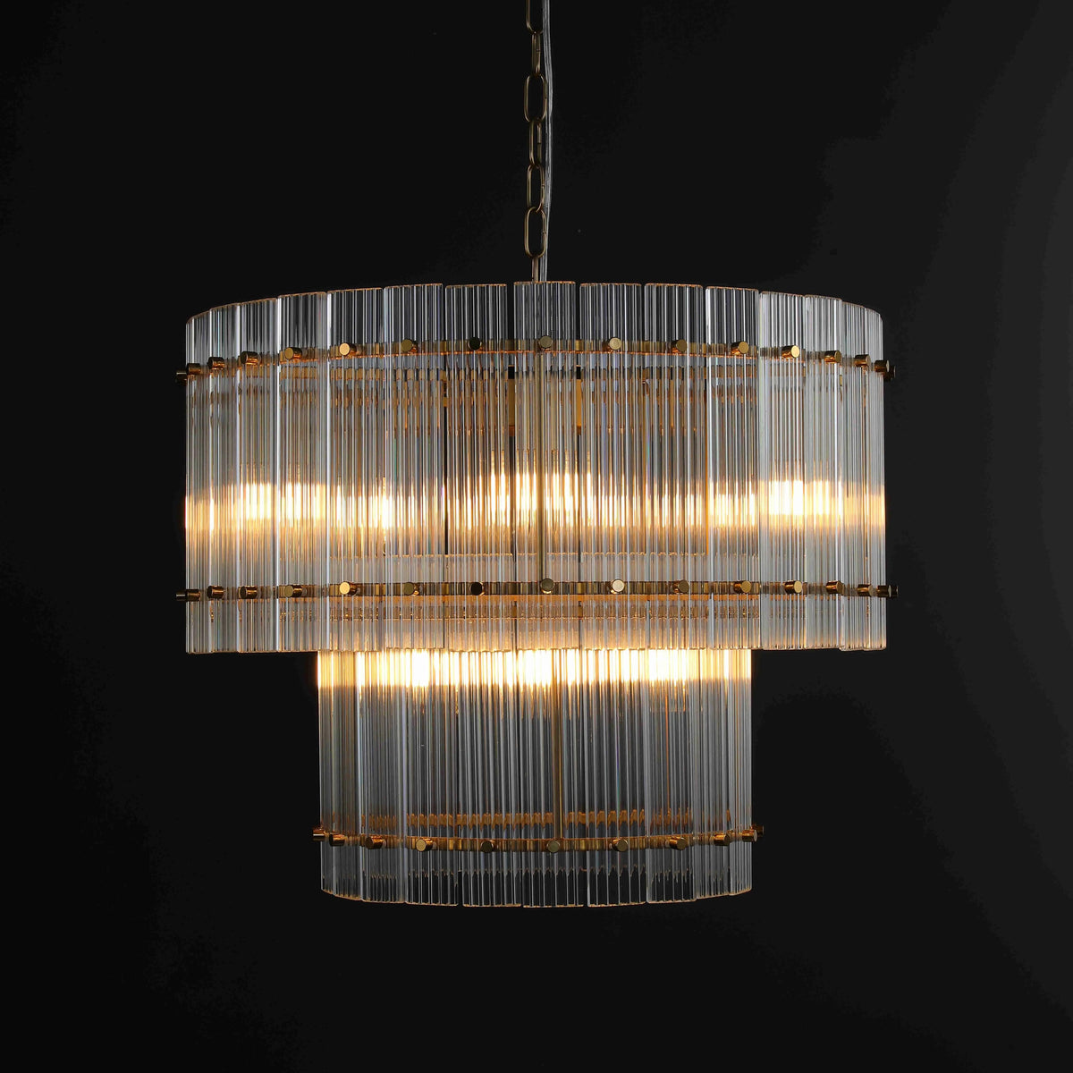 Santa 22 Inch Ribbed Glass Two-Tier Chandelier