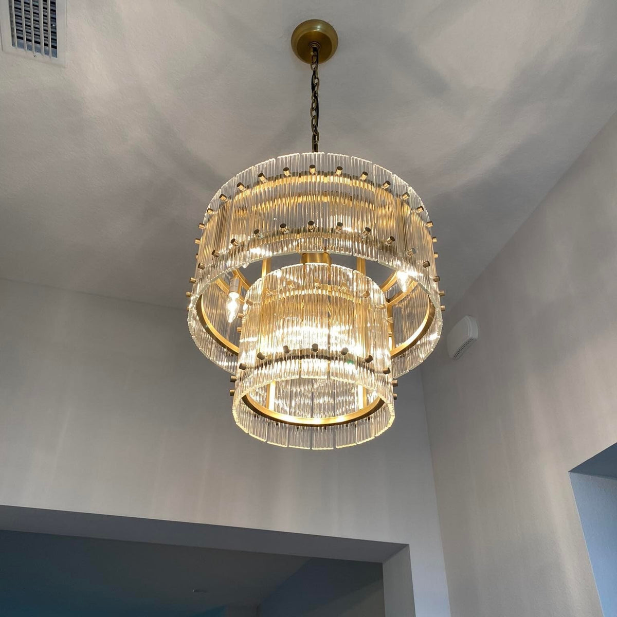 Santa 22 Inch Ribbed Glass Two-Tier Chandelier
