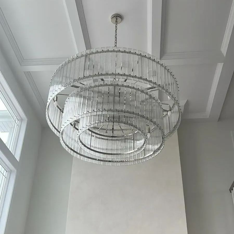 Santa 60 Inch Ribbed Glass Two-Tier Chandelier