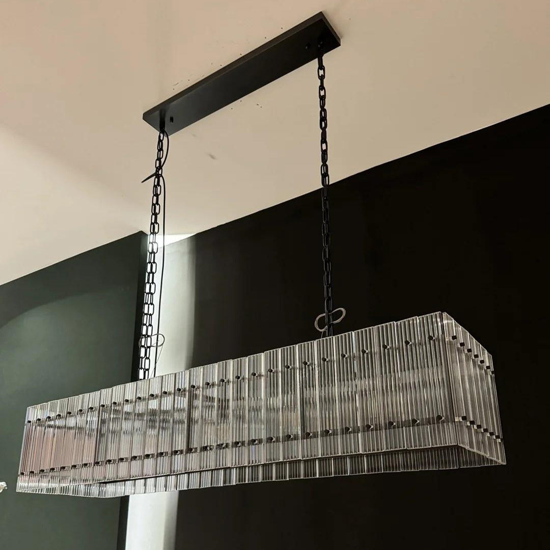 Santa 54 Inch Ribbed Glass Rectangular Chandelier