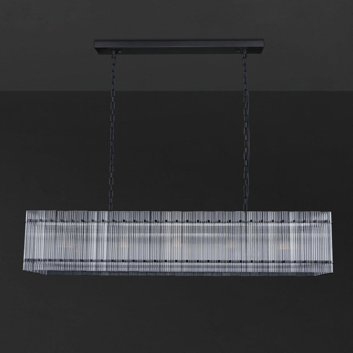 Santa 54 Inch Ribbed Glass Rectangular Chandelier