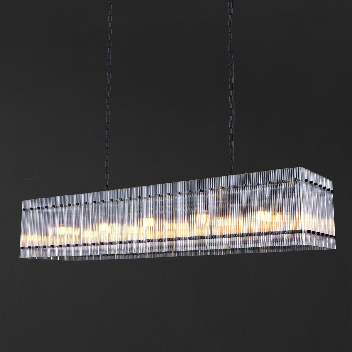 Santa 54 Inch Ribbed Glass Rectangular Chandelier