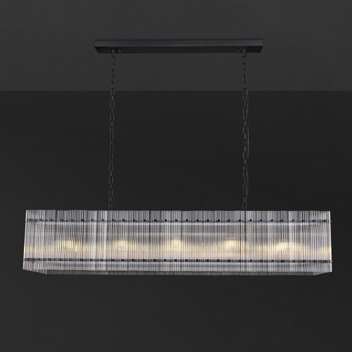 Santa 54 Inch Ribbed Glass Rectangular Chandelier