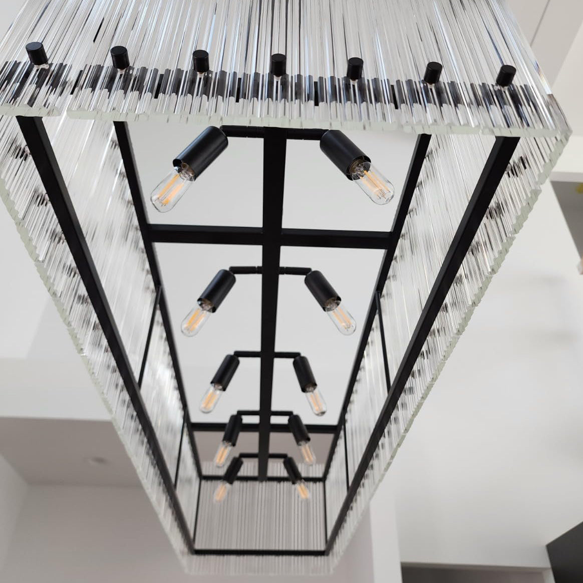 Santa 54 Inch Ribbed Glass Rectangular Chandelier