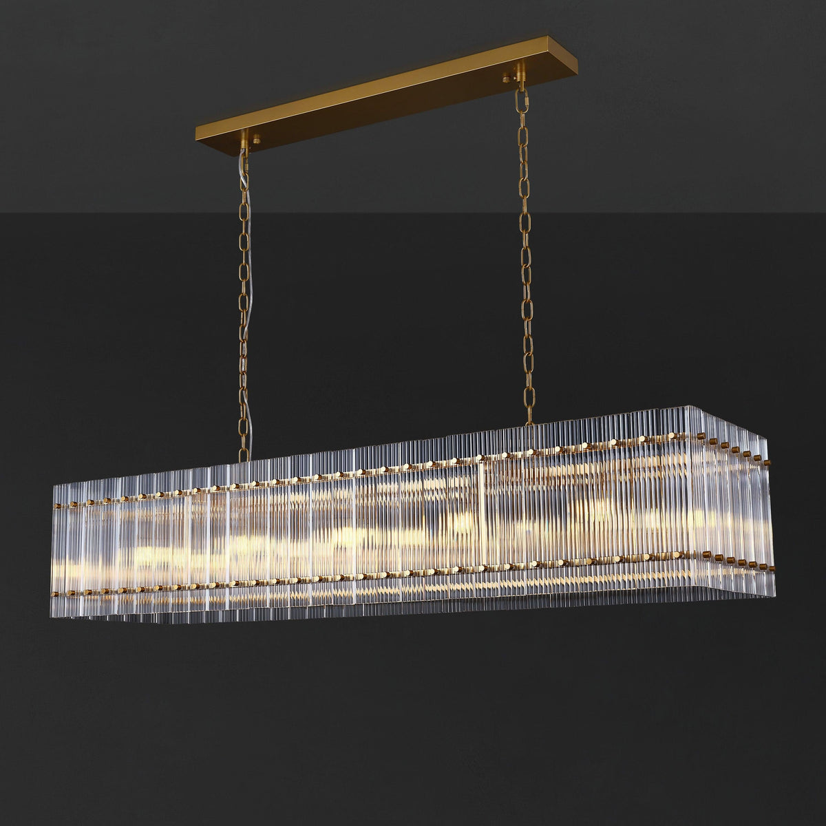 Santa 54 Inch Ribbed Glass Rectangular Chandelier