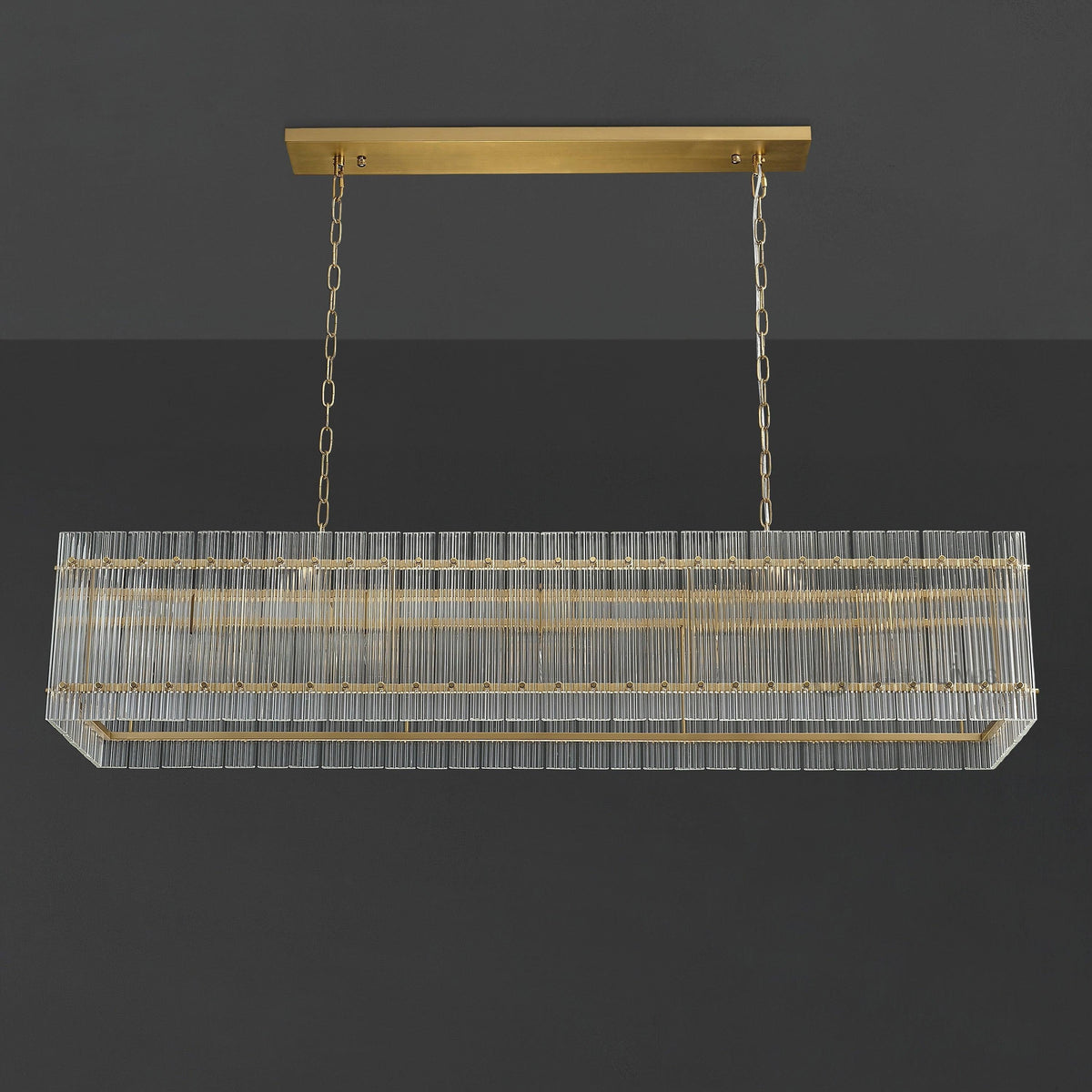 Santa 54 Inch Ribbed Glass Rectangular Chandelier